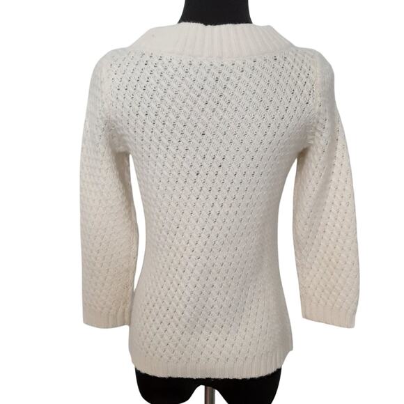 Talbots Fisherman Sweater Cream Womens 2 Cashmere Angora Wool - Picture 3 of 10